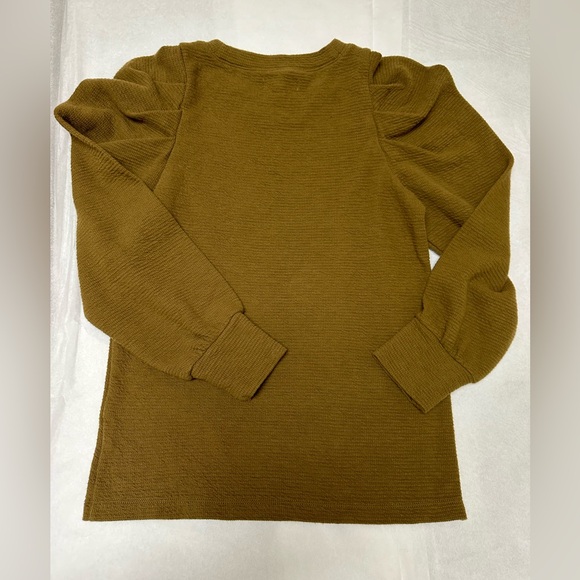 Madewell Olive Textured Puff Sleeve Pleated Statement Top 🌻 - Picture 2 of 6
